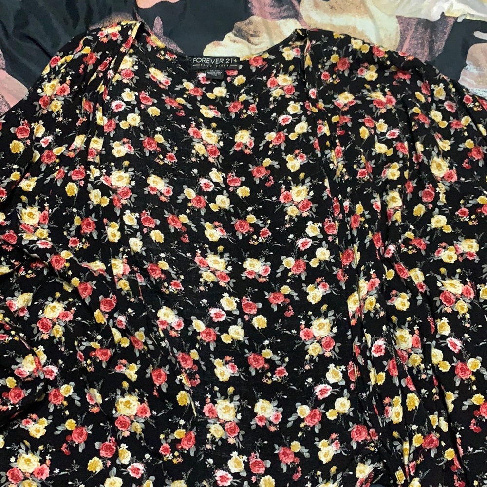 Black, pink and yellow flower cardigan